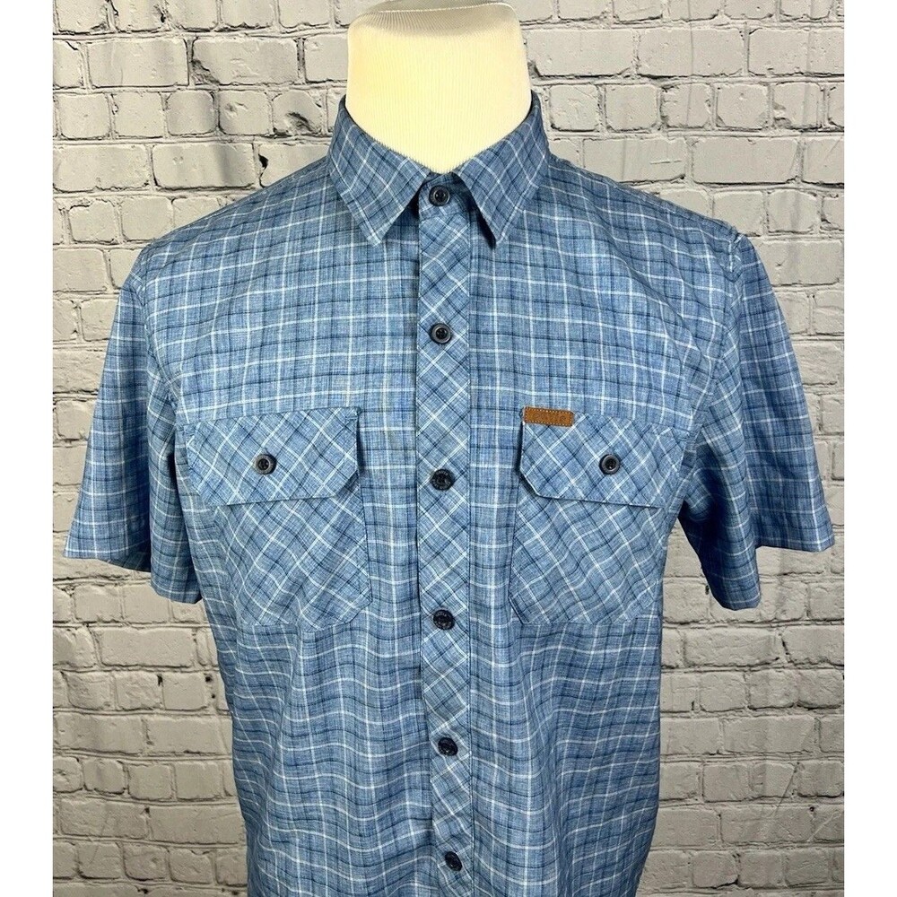 Orvis Men's Medium 100% Polyester Wicking Outdoors Shirt Blue Plaid Pockets